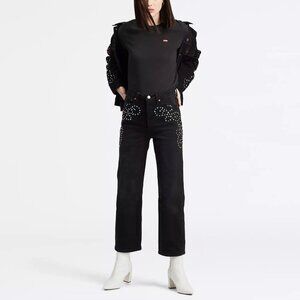 Levi's Ribcage Straight Black Limited Edition Studded Jeans Sz 26